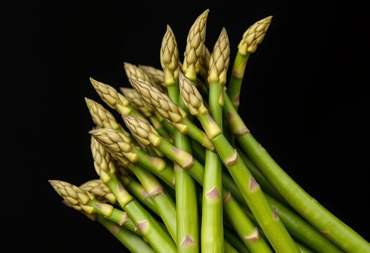 Fresh green asparagus spears, tightly bundled, natural, cooking