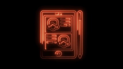 Glowing neon tablet with stylus displaying two digital profile interface