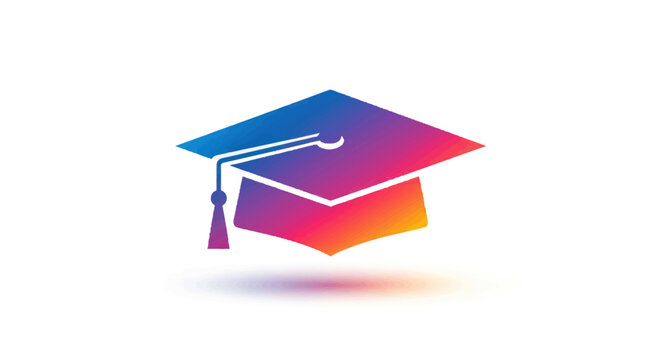 Colorful gradient graduation cap icon with a hanging tassel.