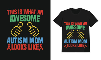 Awesome Autism Mom Thumbs Up Graphic Design with Awareness Ribbons