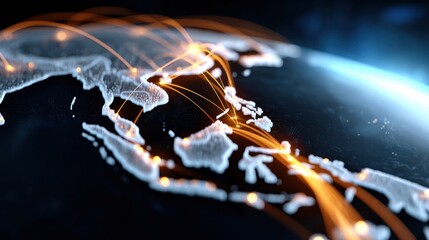 A globe with many lines and dots on it