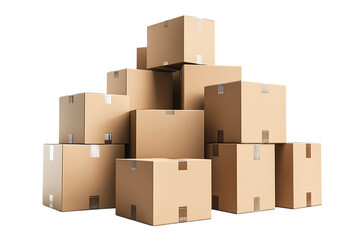Stack of cardboard moving boxes on a black background