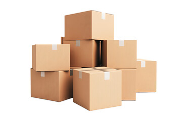 Stack of cardboard moving boxes on a black background