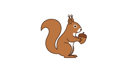 Adorable cartoon red squirrel holding a brown acorn in its paws. © Rizal