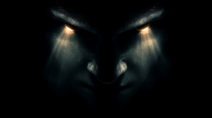 Obraz premium a dark demon figure in shadows with glowing eyes and unapproachable presence