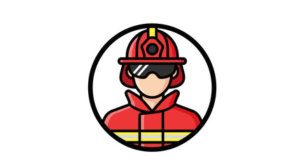 Naklejka premium Illustrated Firefighter Avatar with Red Helmet and Goggles.