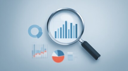 A magnifying glass is used to look at a graph with many lines and circles
