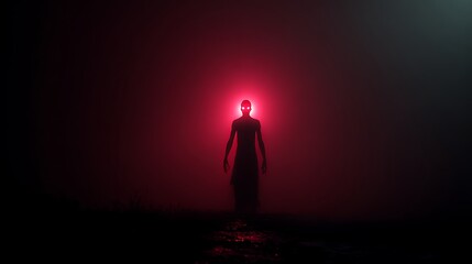Fototapeta premium terrifying demon standing alone in pitch black night impossible to approach