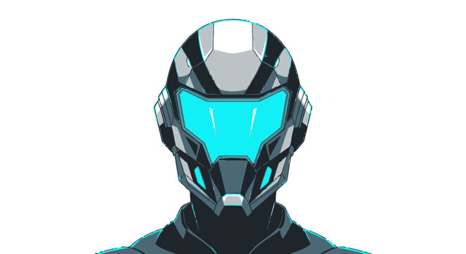 Futuristic Sci-Fi Helmet with Glowing Blue Visor.