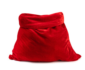 Christmas red bag isolated, opened xmas sack. Single object.