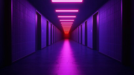 Fototapeta premium Sci-Fi Horror spaceship corridor covered in bioluminescent slime and glowing hologram ghosts.