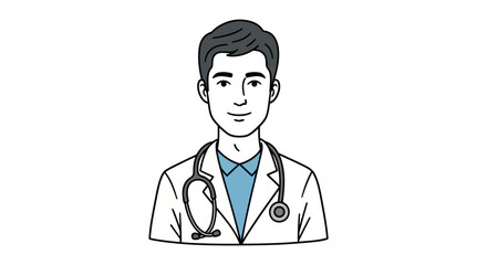 Fototapeta premium Illustration of a smiling male doctor with a stethoscope around his neck.