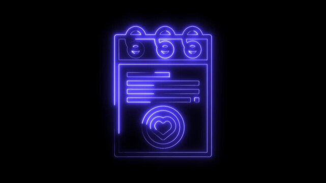 Neon calendar with heart and smiley faces glowing on a black background