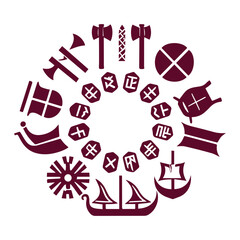 Viking-themed Leif Erikson Day vector artwork featuring exploration, Scandinavian culture, historic voyages, Nordic symbols, and minimalist flat illustrations for holidays.