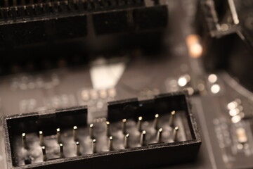 Close-up view of a circuit board, intricate electronic components, highlight of technology and innovation, ideal for tech themes.