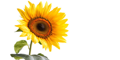 Fototapeta premium Bright yellow sunflower with dark center against black background