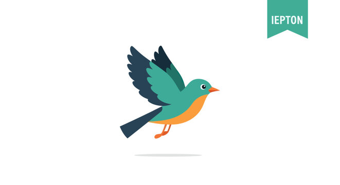 A small colorful bird in mid-flight with teal wings and orange chest.