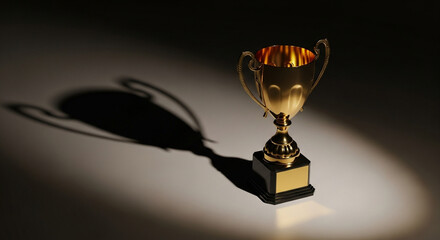 Gleaming Gold Champion's Cup Casting a Stark Shadow in a Single Spotlight