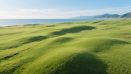 Obraz premium Green grassy hills by the sea