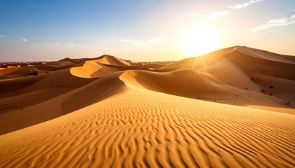 Sunrise over a vast desert landscape