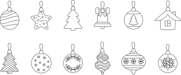 Vector collection of illustrations on the theme of Christmas decorations.