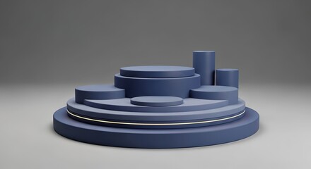 Abstract Geometric Pedestal Display in Blue Tones.