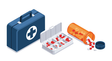 First aid kit and essential medications for health and wellness emergencies, perfect for home or travel safety