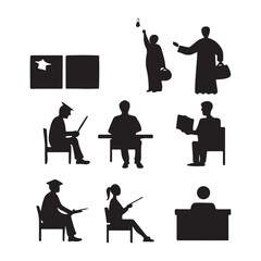 Diverse silhouettes of people engaged in learning and work activities