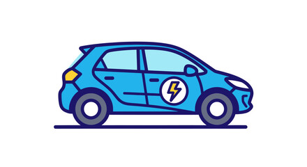 Fototapeta premium Blue Electric Car with Lightning Bolt Symbol on Door.