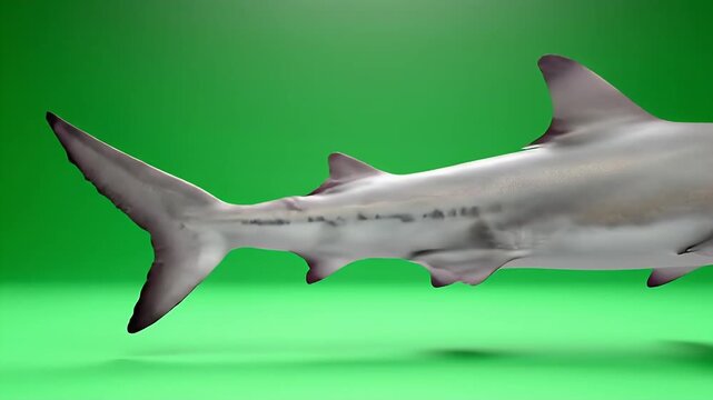 Realistic shark swimming on green screen background