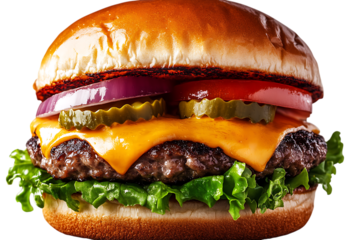 Juicy cheeseburger with fresh toppings and melted cheese