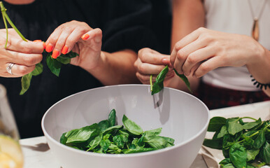fresh basil in a plate in the kitchen