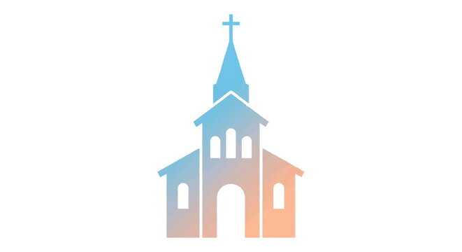 Stylized church building with steeple and cross featuring a vibrant gradient color design.