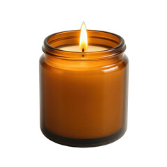 Candle in Amber Jar with Flickering Flame on Transparent Background