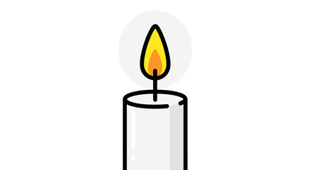A simple outlined icon of a lit white candle with a yellow and orange flame.