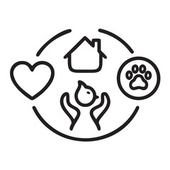 Symbolic representation of love home and pet care within a circle
