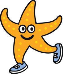 Cute Cartoon Starfish vector Running in Sneakers on White background