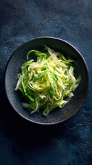 A visually stunning plate of appetizing zucchini noodles, presented with fresh appeal. This dish offers a vibrant green hue and is a healthy and satisfying meal