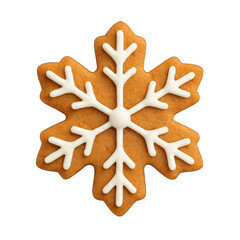 Decorative Gingerbread Snowflake Cookie with White Icing on Transparent Background