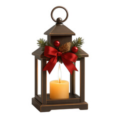 Decorative Lantern with Candle and Festive Accents in Warm Atmosphere on Transparent Background