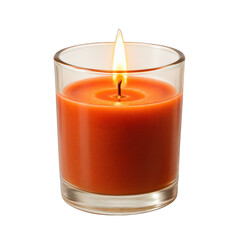 Delicate Orange Candle Flickering in a Glass Holder with Warm Flame Light