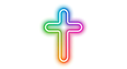 Obraz premium Colorful Neon Cross Symbol with Rainbow Gradient Outline.