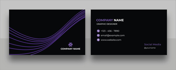 Modern Purple and Black Creative Business Card. Electric Flowline Corporate Card. Dark Flowline Business Card. Neo Curve Business Card