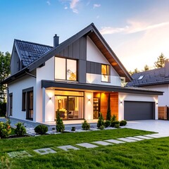 Modern house at sunset