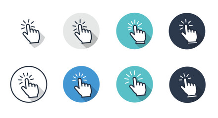 Collection of hand pointer icons in varied colors and styles