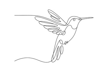 continuous line drawing of a hummingbird in flight