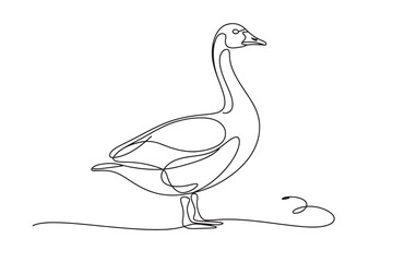  a single continuous line drawing of a goose standing on a, elegant and minimalist