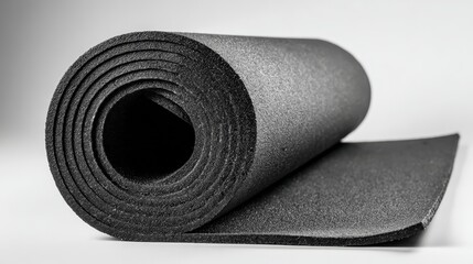 Black foam yoga mat rolled and unrolled for fitness and exercise use