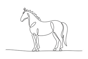  a minimalist continuous line drawing of a horse standing on a plain line