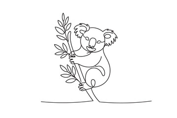  continuous line drawing of a cute koala clinging to a eucalyptus branch